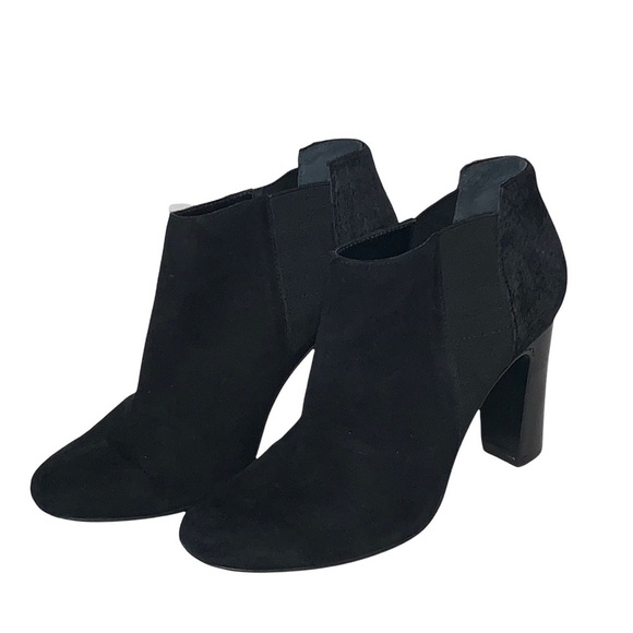 Trina Turk Womens 6 Ankle Boots Black Suede Calf Hair High Heeled Booties - Picture 1 of 11